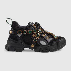 Replica Gucci Women Flashtrek Sneaker with Removable Crystals 5.6cm Height-Black