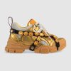 Replica Gucci Women Flashtrek Sneaker with Removable Crystals 5.6cm Height-Gold