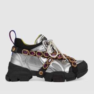 Replica Gucci Women Flashtrek Sneaker with Removable Crystals 5.6cm Height-Silver 2