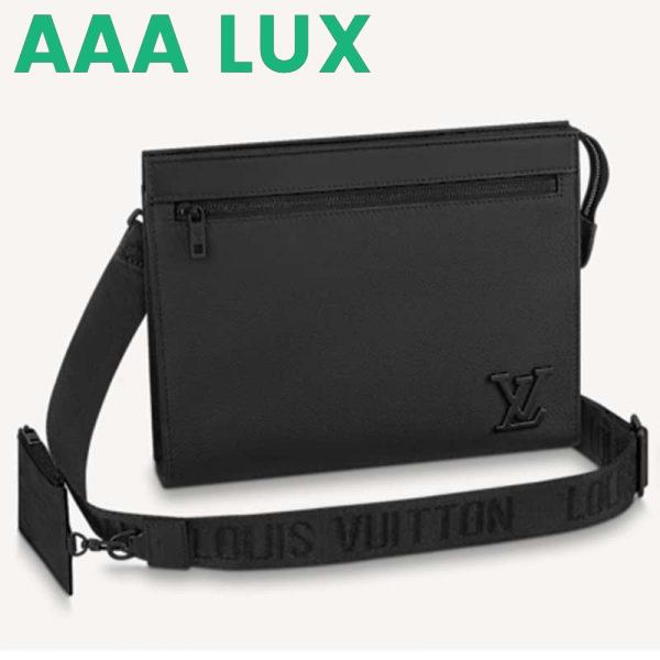 Replica Louis Vuitton LV Unisex Messenger Voyage Black Aerogram Cowhide Leather Textile Lining