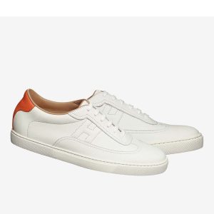 Replica Hermes Women Quicker Sneaker Calfskin Print Iconic “H”-White 2