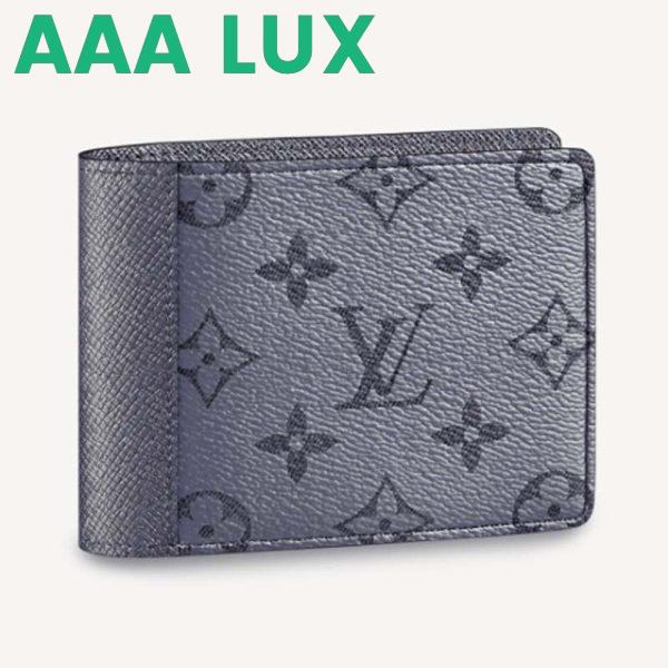 Replica Louis Vuitton LV Unisex Multiple Wallet Gunmetal Gray Monogram Coated Canvas Taiga Cowhide