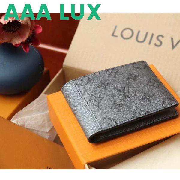 Replica Louis Vuitton LV Unisex Multiple Wallet Gunmetal Gray Monogram Coated Canvas Taiga Cowhide 5