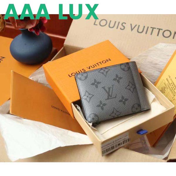 Replica Louis Vuitton LV Unisex Multiple Wallet Gunmetal Gray Monogram Coated Canvas Taiga Cowhide 6