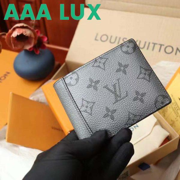 Replica Louis Vuitton LV Unisex Multiple Wallet Gunmetal Gray Monogram Coated Canvas Taiga Cowhide 9