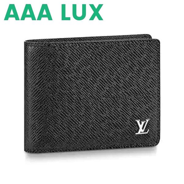 Replica Louis Vuitton LV Unisex Multiple Wallet Taiga Cowhide Leather-Black 2