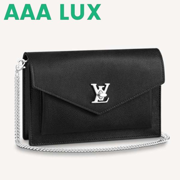 Replica Louis Vuitton LV Unisex Mylockme Chain Pochette Black Soft Grained Calfskin