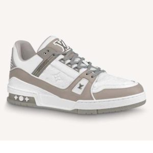 Replica Louis Vuitton LV Men LV Trainer Sneaker Monogram-Embossed Calf Leather-Gray