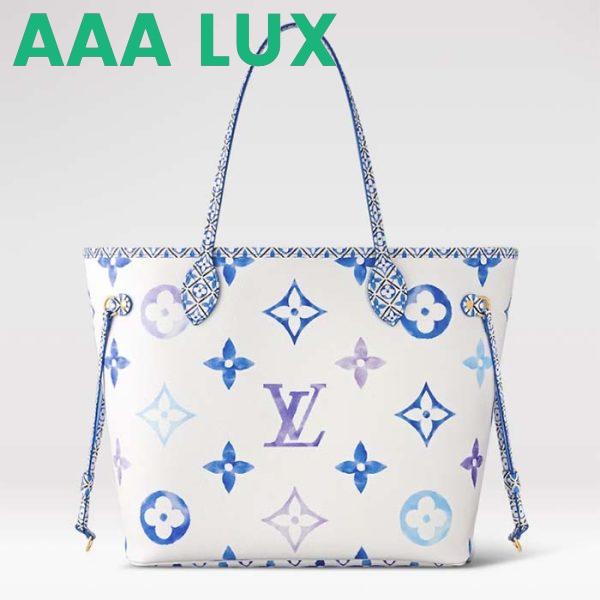 Replica Louis Vuitton LV Unisex Neverfull MM Blue Monogram Coated Canvas Textile Lining