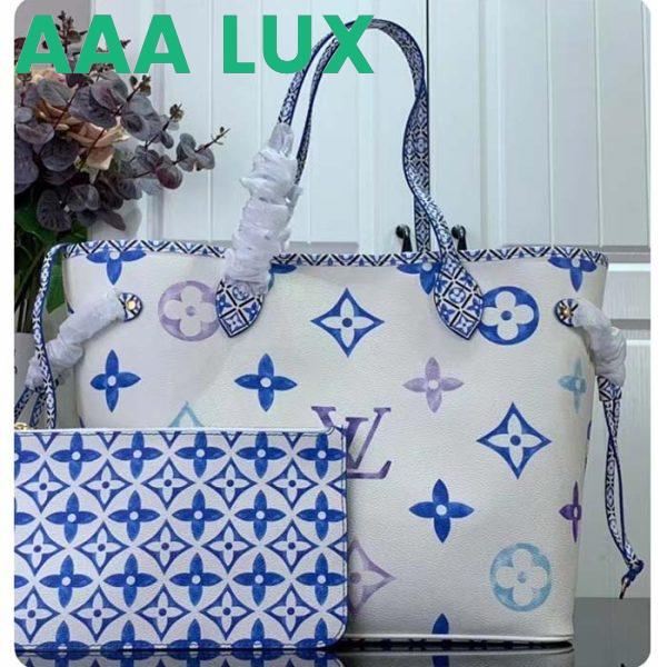 Replica Louis Vuitton LV Unisex Neverfull MM Blue Monogram Coated Canvas Textile Lining 3
