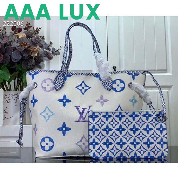 Replica Louis Vuitton LV Unisex Neverfull MM Blue Monogram Coated Canvas Textile Lining 5