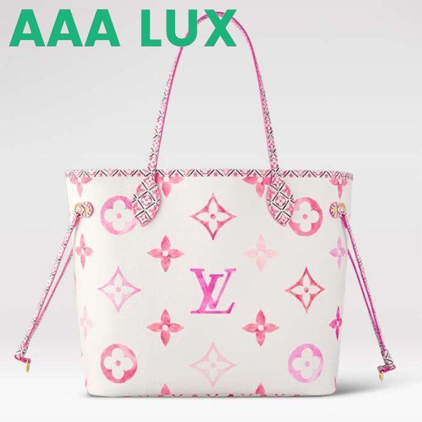 Replica Louis Vuitton LV Unisex Neverfull MM Pink Monogram Coated Canvas Textile Lining 2