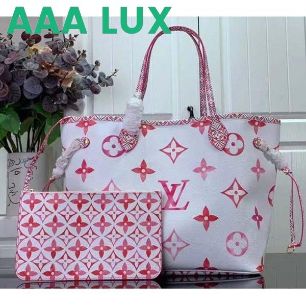 Replica Louis Vuitton LV Unisex Neverfull MM Pink Monogram Coated Canvas Textile Lining 3