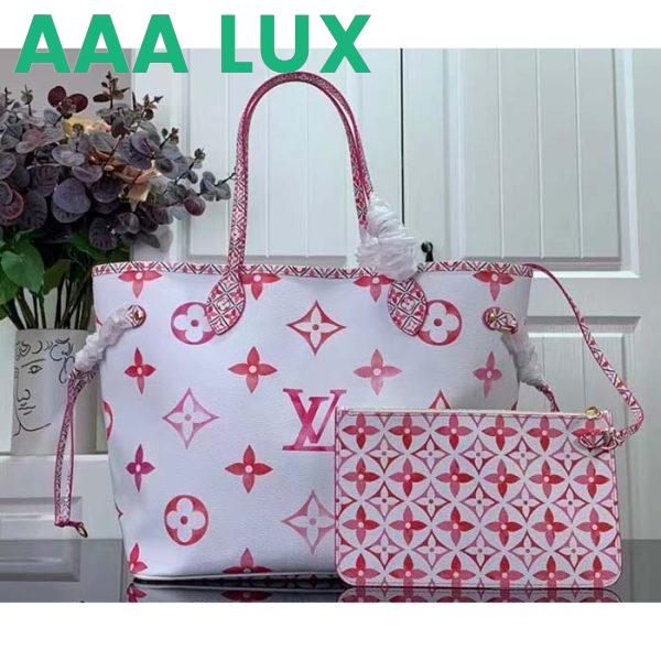 Replica Louis Vuitton LV Unisex Neverfull MM Pink Monogram Coated Canvas Textile Lining 4