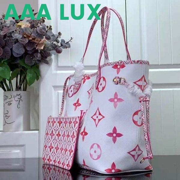 Replica Louis Vuitton LV Unisex Neverfull MM Pink Monogram Coated Canvas Textile Lining 5