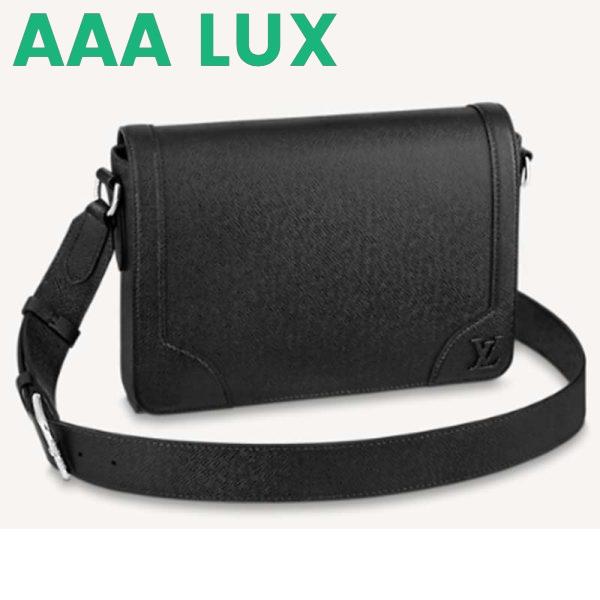 Replica Louis Vuitton LV Unisex New Flap Messenger Black Taiga Cowhide Leather 2