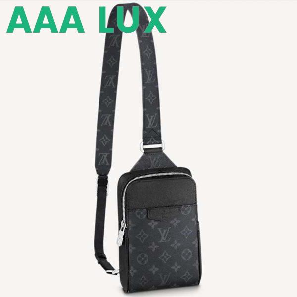 Replica Louis Vuitton LV Unisex Outdoor Sling Bag Black Coated Canvas Cowhide Leather 2