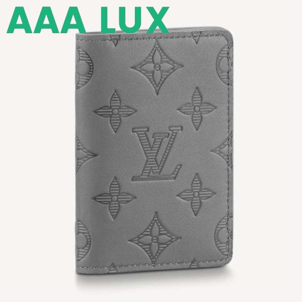 Replica Louis Vuitton LV Unisex Pocket Organizer Anthracite Gray Monogram Shadow Calf Leather
