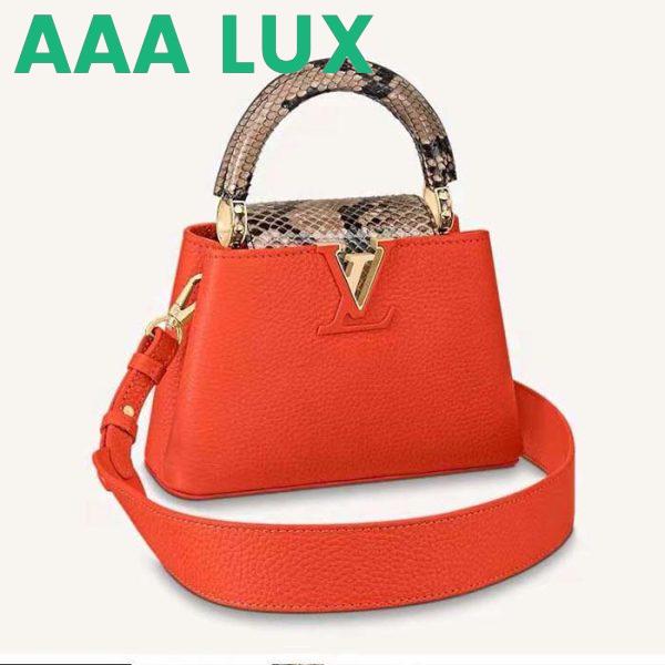 Replica Louis Vuitton LV Women Capucines Mini Handbag Orange Taurillon Leather Python Skin 2