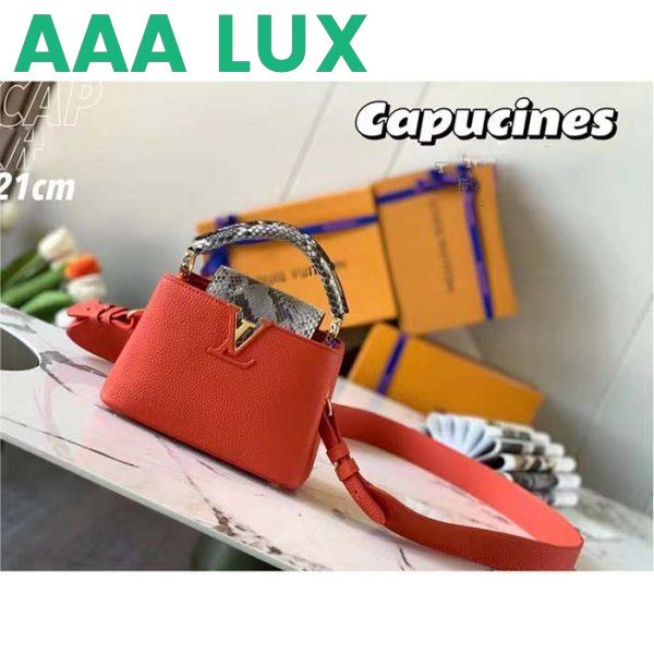 Replica Louis Vuitton LV Women Capucines Mini Handbag Orange Taurillon Leather Python Skin 3