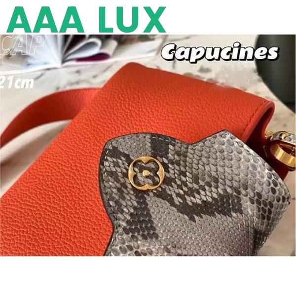 Replica Louis Vuitton LV Women Capucines Mini Handbag Orange Taurillon Leather Python Skin 11