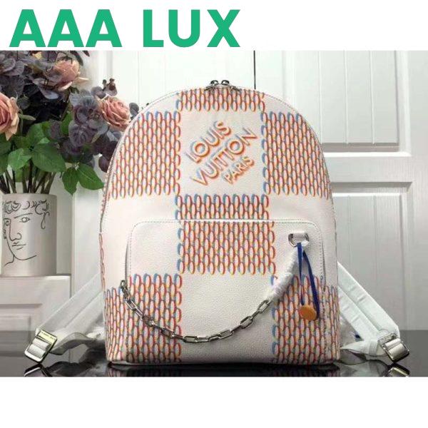 Replica Louis Vuitton Unisex Racer Backpack White Damier Spray Cowhide Leather 3