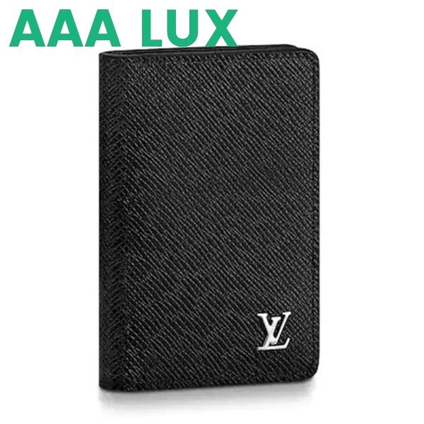 Replica Louis Vuitton LV Unisex Pocket Organizer Taiga Cowhide Leather-Black