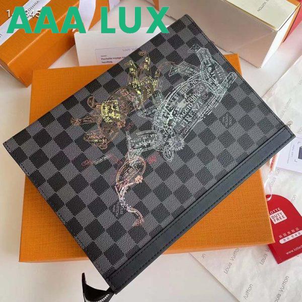 Replica Louis Vuitton LV Unisex Pochette Voyage MM Bag Damier Graphite Stamps Coated Canvas 4