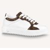 Replica Louis Vuitton LV Unisex Time Out Sneaker Cacao Brown Calf Leather Patent Monogram Canvas