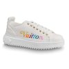 Replica Louis Vuitton LV Unisex Time Out Sneaker in Supple Calf Leather with Rainbow-Colored Vuitton Signature-White