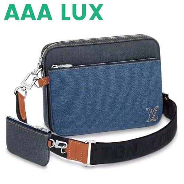 Replica Louis Vuitton LV Unisex Trio Messenger Bag Blue Navy Cowhide Leather