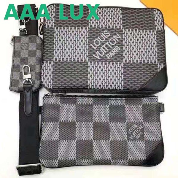 Replica Louis Vuitton LV Unisex Trio Messenger Bag Gray Damier Graphite 3D Coated Canvas 4