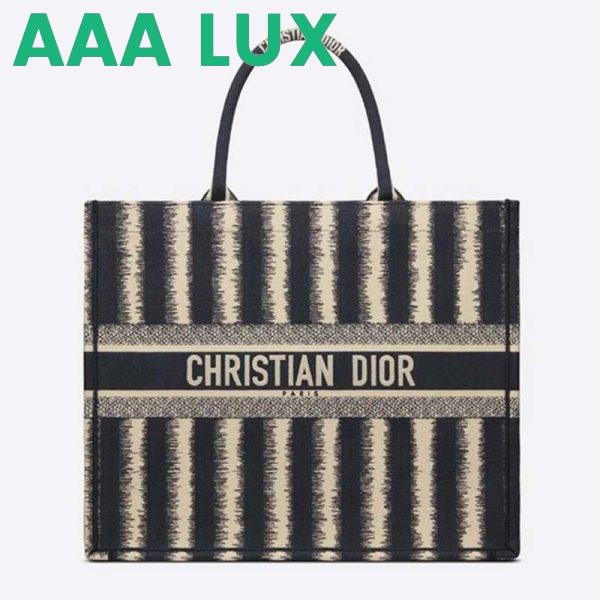 Replica Dior Women Book Tote Blue D-Stripes ‘Christian Dior’ Embroidery
