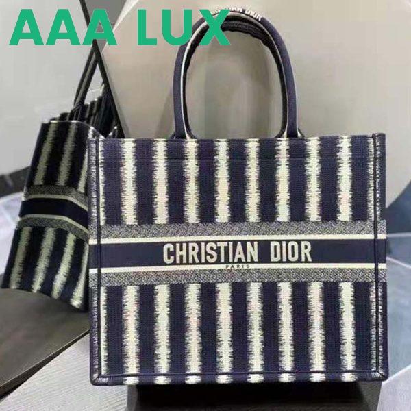 Replica Dior Women Book Tote Blue D-Stripes ‘Christian Dior’ Embroidery 3