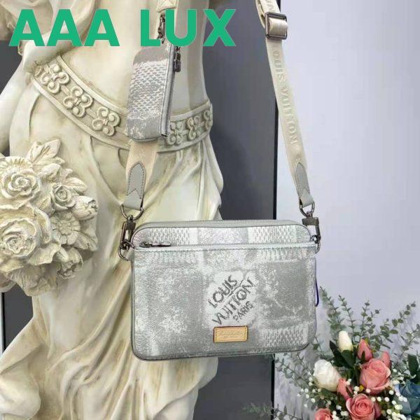 Replica Louis Vuitton LV Unisex Trio Messenger Stone Gray Damier Salt Canvas Cowhide Leather 3
