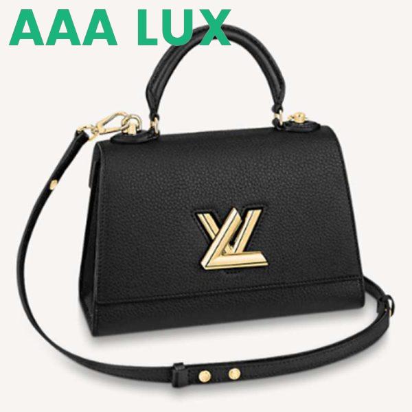 Replica Louis Vuitton LV Unisex Twist One Handle PM Handbag Black Taurillon Leather 2