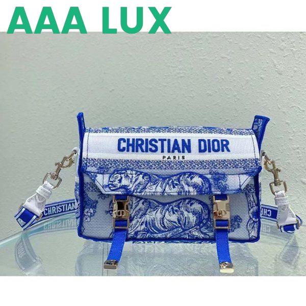 Replica Dior Unisex CD Small Diorcamp Bag Transparent Canvas Fluorescent Blue Toile De Jouy 3