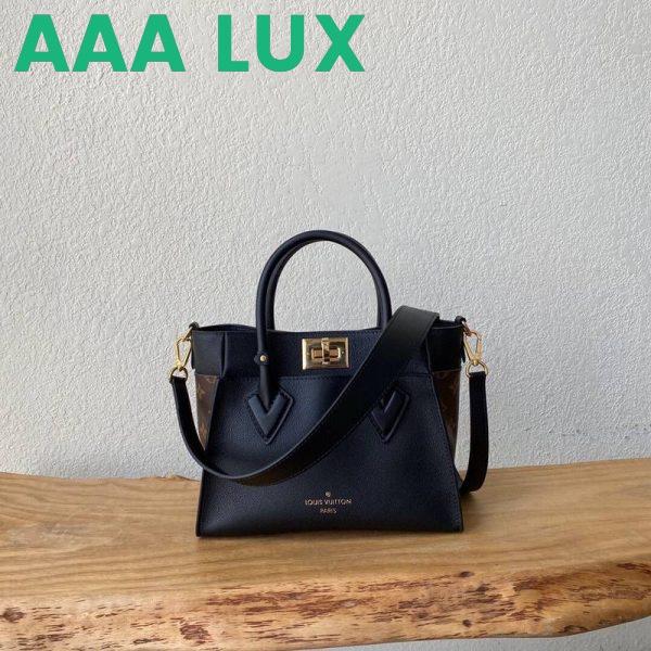 Replica Louis Vuitton LV Women On My Side PM Tote Bag Black Monogram Coated Canvas Calf Leather 3