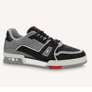 Replica Louis Vuitton LV Unisex Trainer Sneaker Black Strass Rubber Outsole 54 Initials Signature