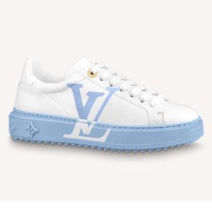 Replica Louis Vuitton LV Women Time Out Sneaker Printed Calf Leather Light Blue 2