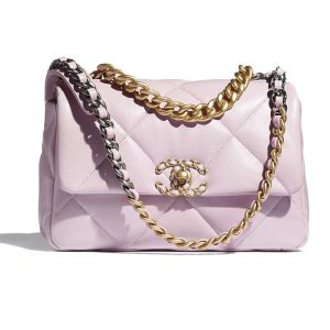 Replica Chanel Women Chanel 19 Flap Bag Lambskin Gold Silver-Tone Ruthenium-Finish Metal Light Pink