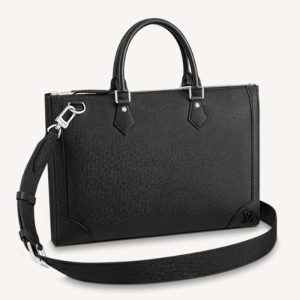 Replica Louis Vuitton LV Unisex Slim Briefcase Black Taiga Cowhide Leather 2