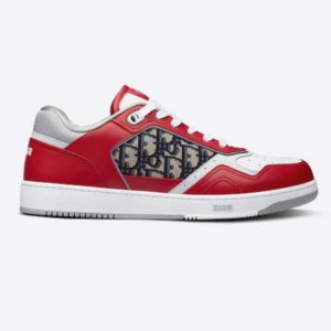 Replica Dior Unisex Shoes CD B27 Low-Top Sneaker Red Gray White Smooth Calfskin Oblique Jacquard 2