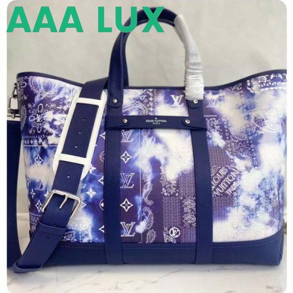 Replica Louis Vuitton LV Unisex Tote Journey Carryall Bag Blue Cowhide Leather Textile Lining 3