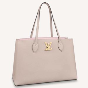 Replica Louis Vuitton LV Women Lockme Shopper Beige Greige Grained Calf Leather