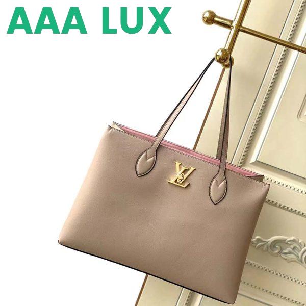 Replica Louis Vuitton LV Women Lockme Shopper Beige Greige Grained Calf Leather 4
