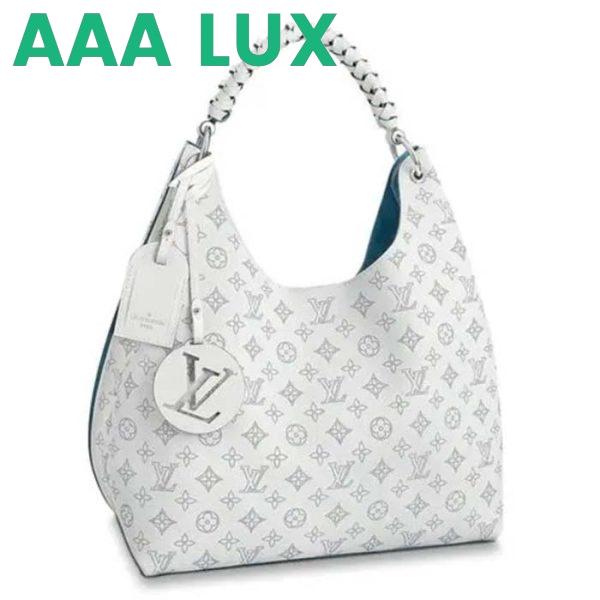 Replica Louis Vuitton LV Women Carmel Hobo Bag White Mahina Perforated Calfskin Leather