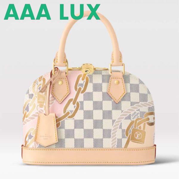 Replica Louis Vuitton LV Women Alma BB Handbag Damier Azur Coated Canvas Cowhide Leather