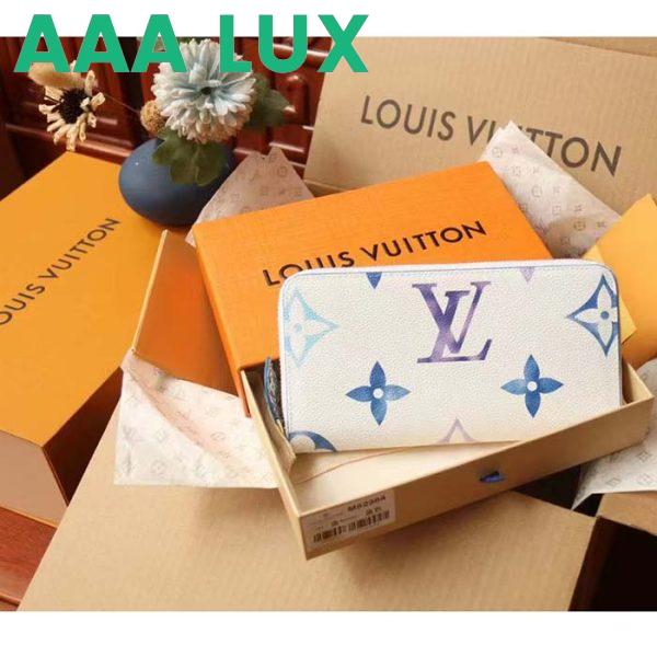 Replica Louis Vuitton LV Unisex Zippy Wallet Blue Monogram Coated Canvas Zip Closure 3