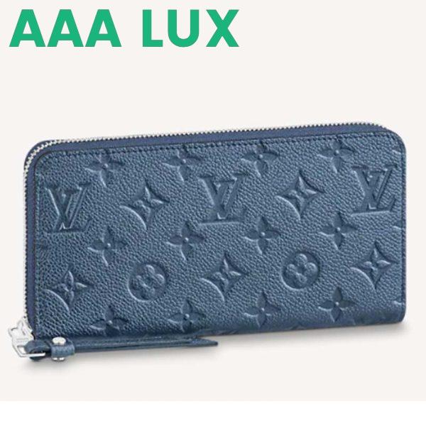 Replica Louis Vuitton LV Unisex Zippy Wallet Navy Nacre Embossed Grained Cowhide Leather